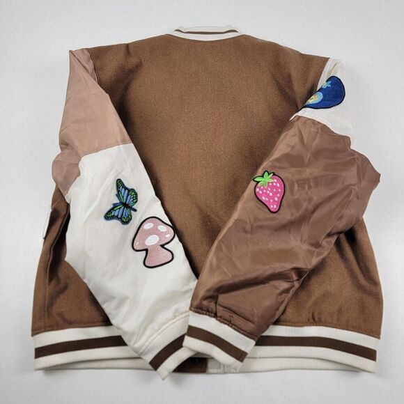 PacSun Brown Patchwork Letterman Varsity Bomber Jacket Oversized M/L Unisex NWT - Picture 11 of 12
